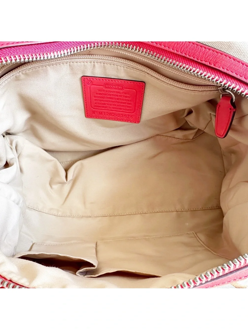 Coach Legacy Haley Satchel Signature Print With Coral Leather Accent Bag Tassel